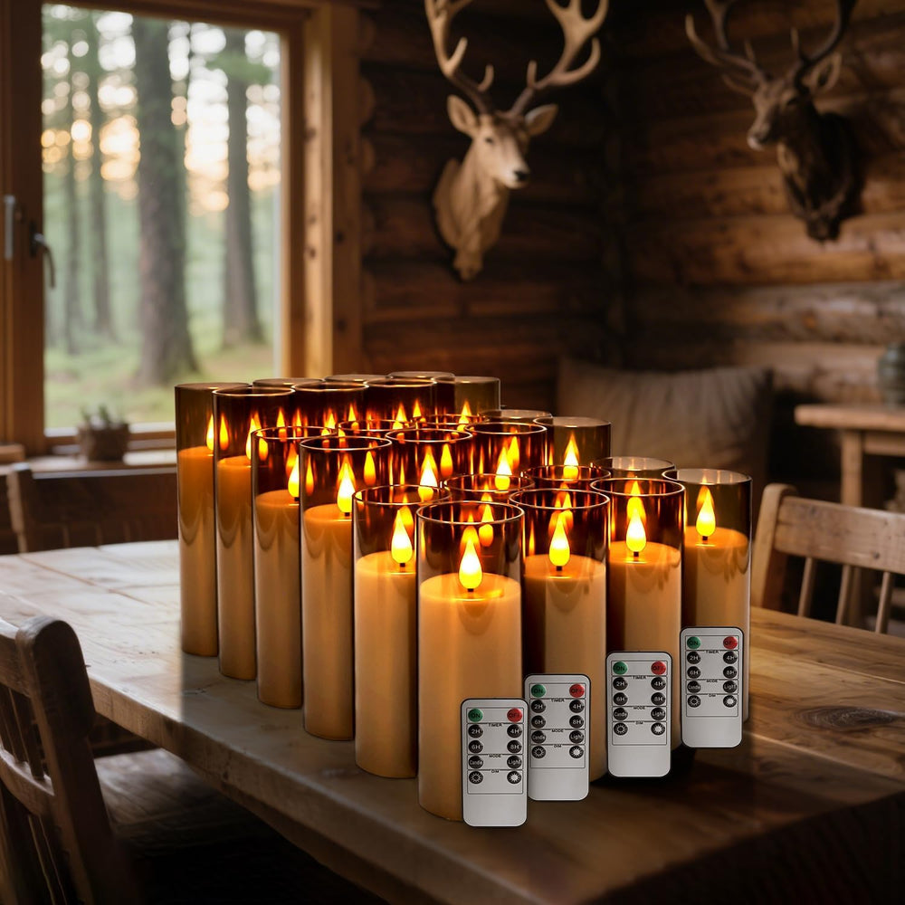 24 Pack LED Gray Flameless Candles with Remote, 3D Flickering Battery Operate...
