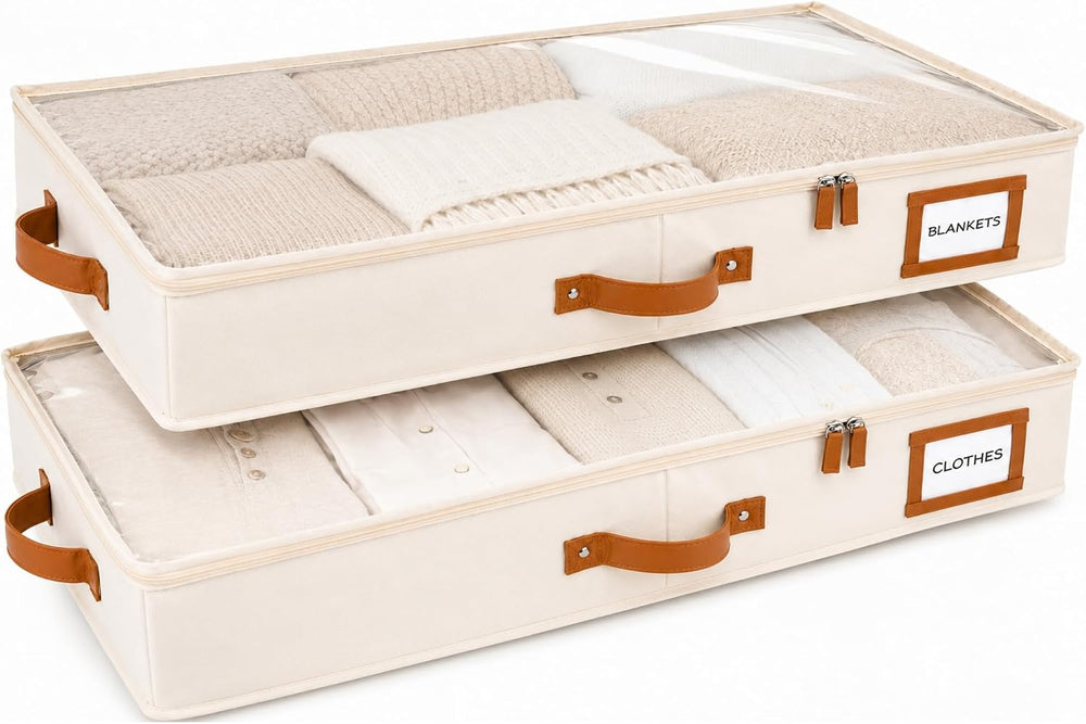 Under Bed Storage, Low Profile 2pc with Lid, Ivory