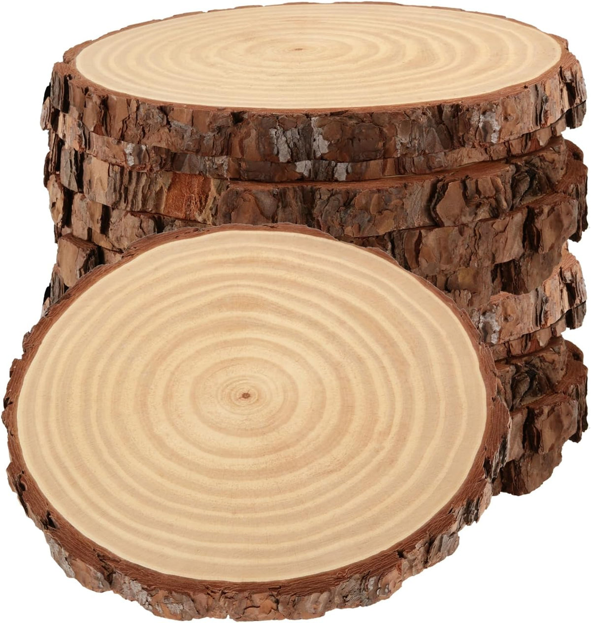 YUENPUN 9 Pcs Natural Wood Slices with Bark 8-10 in Unfinished Tree Discs
