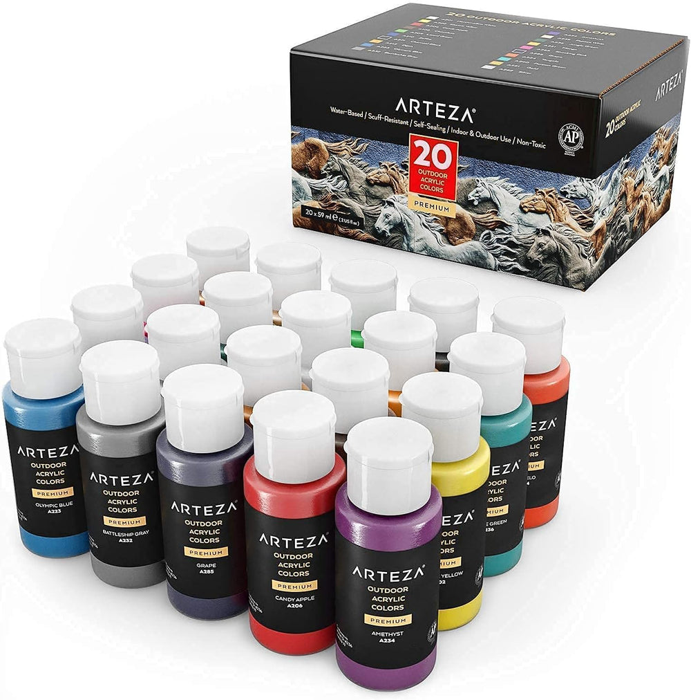Arteza Outdoor Paint and Wood Slices Bundle, Painting Art Supplies for Artist...