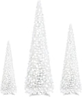 Leyndo 3 Pcs 3 ft 4ft 5 ft Collapsible Artificial Christmas Tree Pop up White Sequined Tinsel Pencil Skinny Xmas Tree for Home Fireplace Decoration