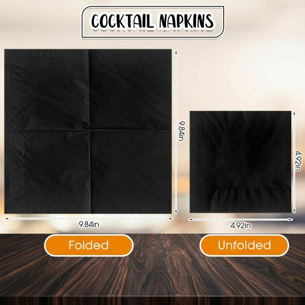 Henoyso 1000 Pack 2 Ply 4.5 x 4.5 Inch Black Cocktail Napkins Bulk
