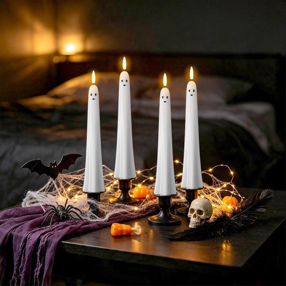Ghost Flameless LED Taper Candles Battery Operated Remote Timer