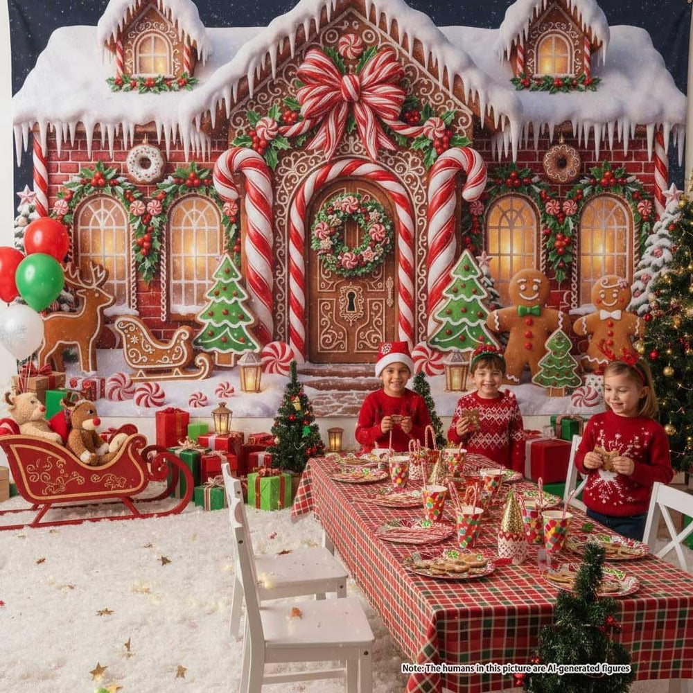 Christmas Gingerbread House Backdrop Banner Xmas Party Decor
