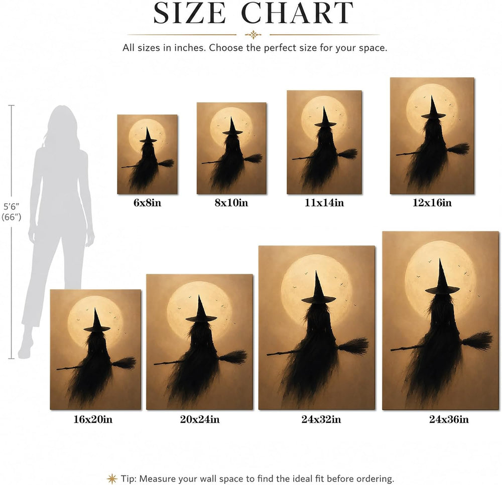 Halloween Canvas Wall Art, Witch on Broom Full Moon Halloween Pictures