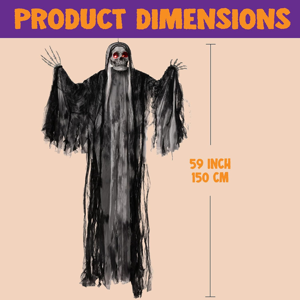 JOYIN Halloween Animated Hanging Grim Reaper Outdoor Decorations with Voice Control Glowing Eyes and Creepy Sound, Halloween Decoration for Haunted House Prop Graveyard Lawn Indoor Party Supplies