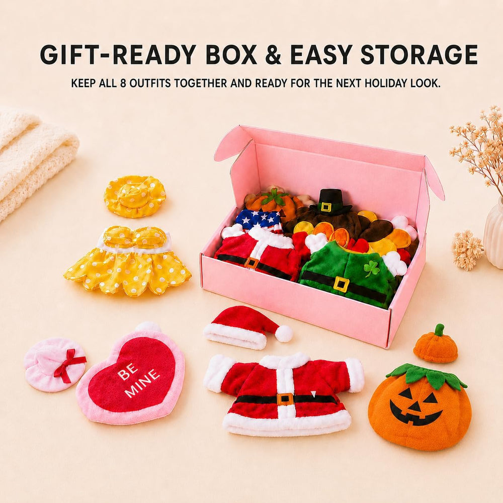 7 Inch Desk Goose Outfits, 8-Pack Seasonal Holiday Clothes