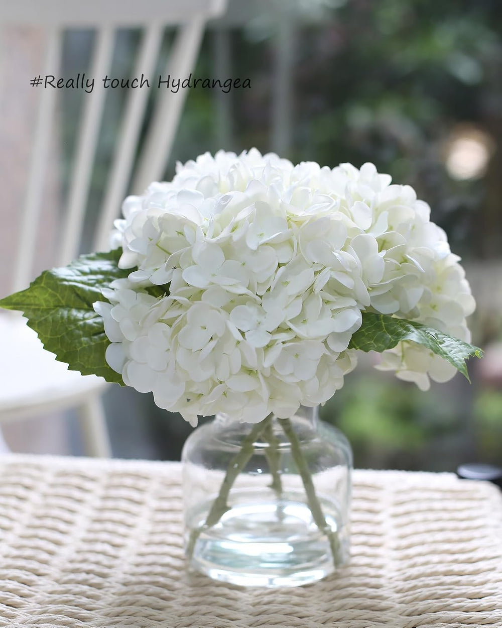 Real Touch Artificial Flowers White Hydrangea in Vase for Home Decoration