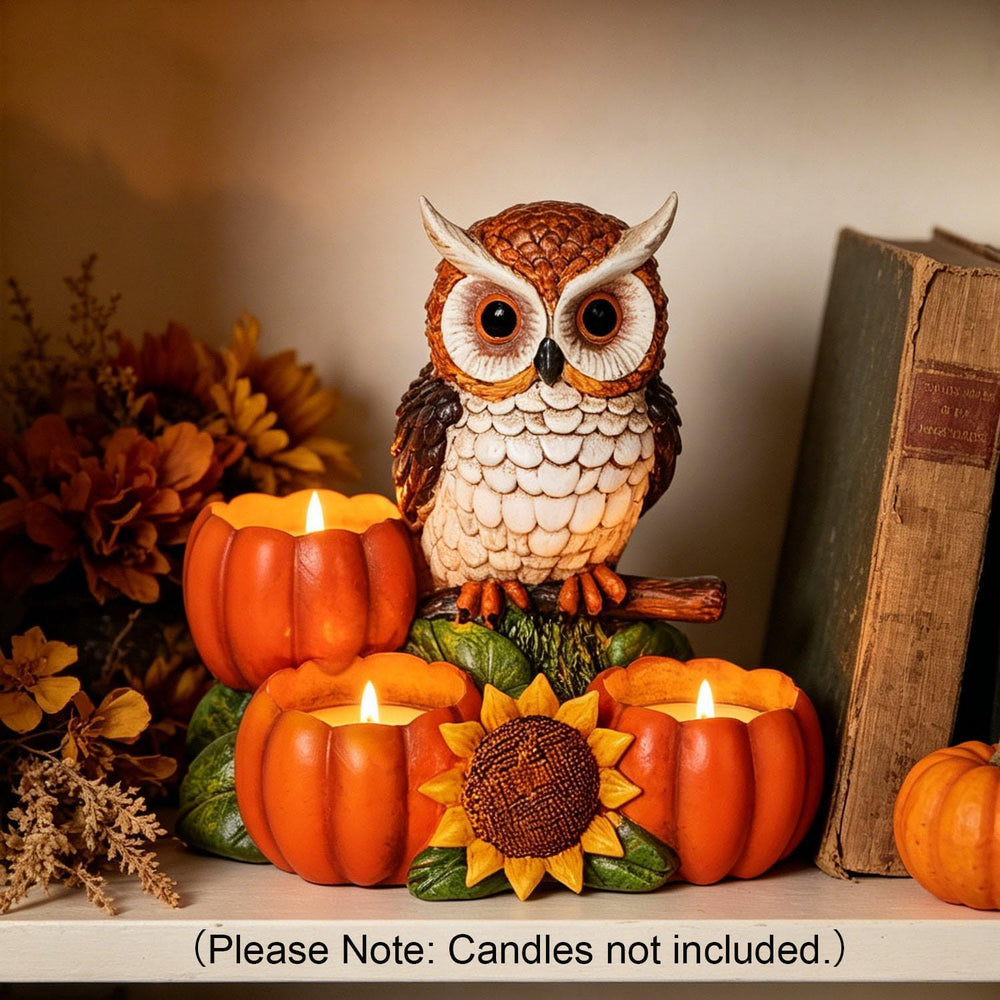Fall Owl Candle Holder with 3 Pumpkin Tealight Holders