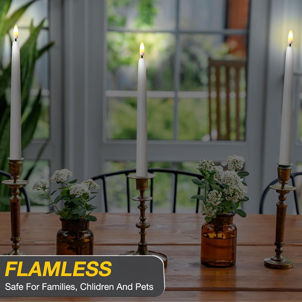 20 Pcs LED Flameless Taper Candles with Remote Timer, 9.65", White