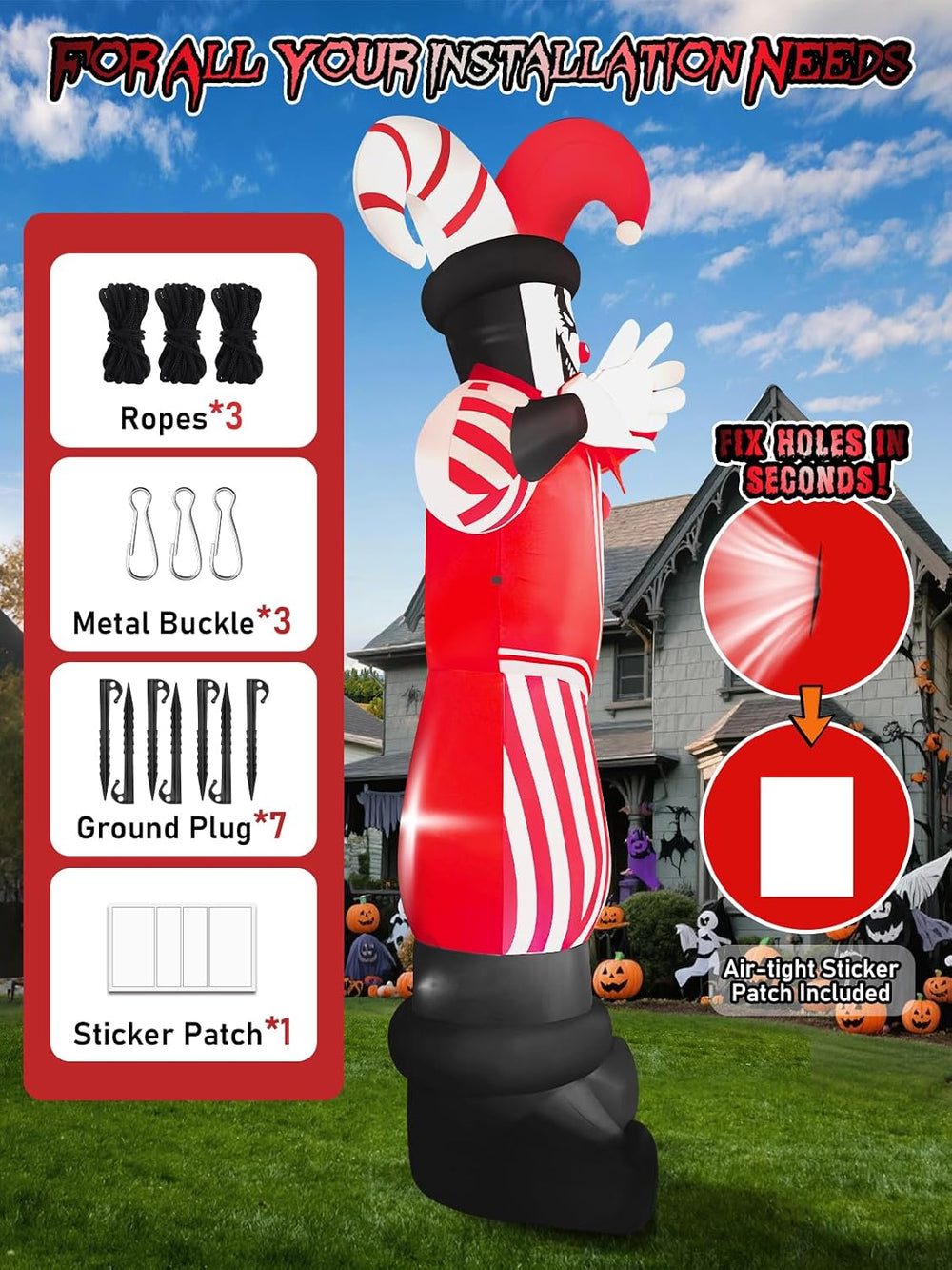 12FT Giant Halloween Inflatable Decoration, Kalolary Red Costume Scary Clown ...