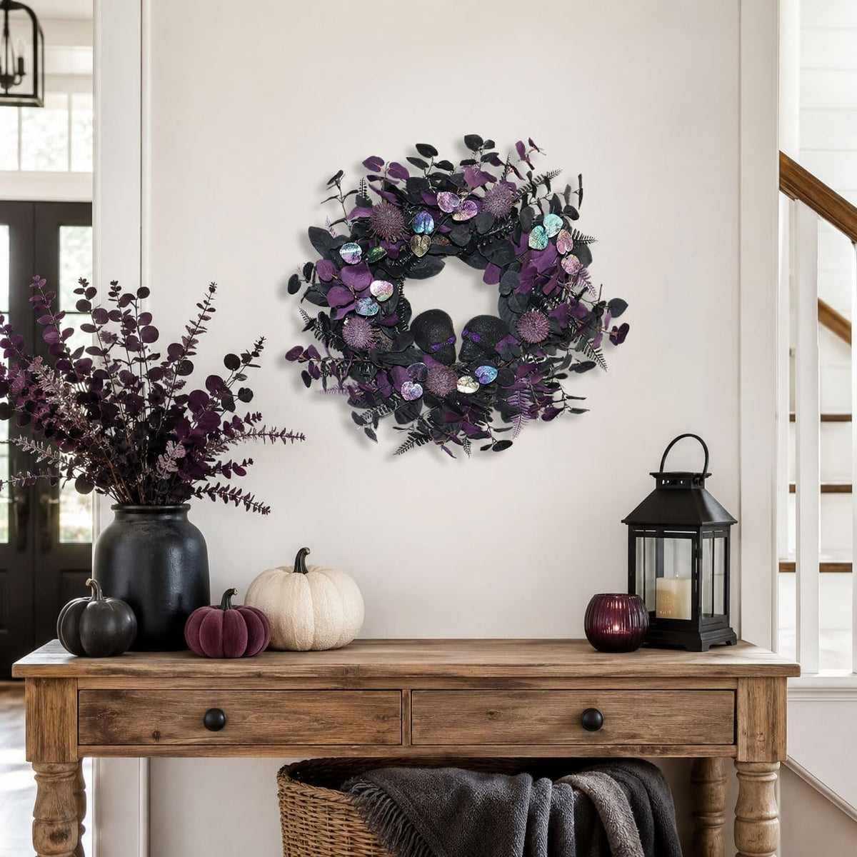 22" prelit halloween wreaths for front door with on a desk or shelf