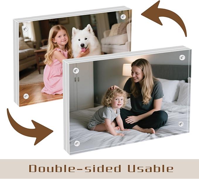5×7 Acrylic Photo Frames 3 Pack,12mm+12mm Thick Magnetic Double Sided Free-Standing Transparent Picture Frame for Tabletop Display. (Transparent, 5X7)