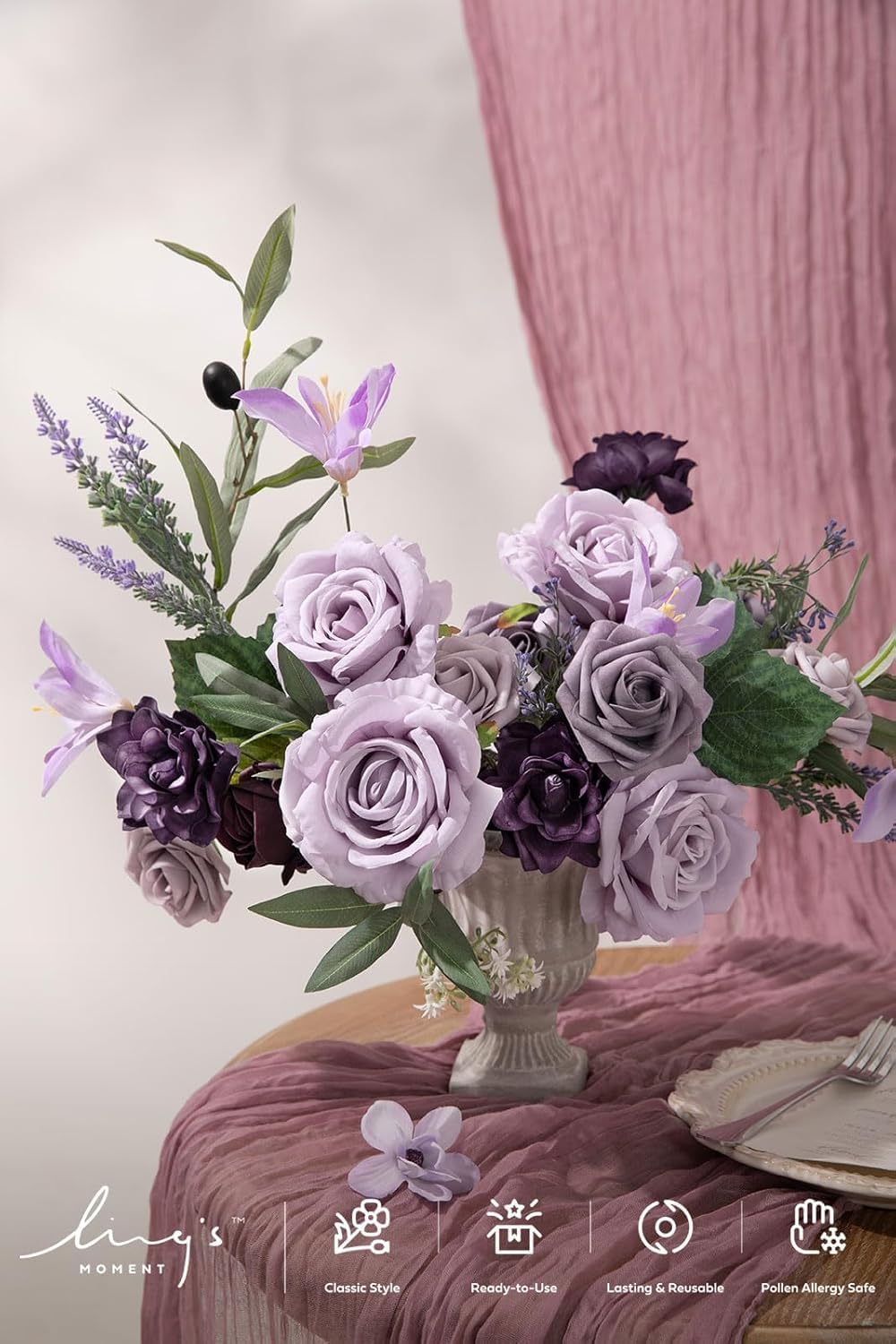 Ling's moment Purple Artificial Gardenia Flowers with Stems, 25 pcs