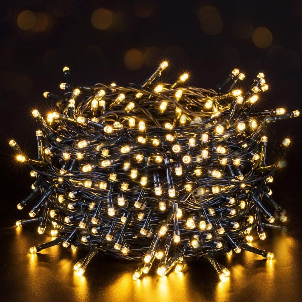 Quntis Battery Powered String Lights Outdoor, 132FT 300 LED Indoor Christmas Tree Lights Waterproof with 8 Modes and Timer for Halloween Patio Balcony Garden, Warm White