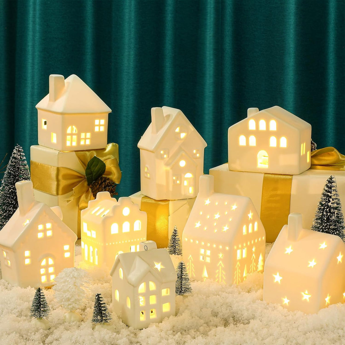 cindeer 26 pcs ceramic christmas village set led, package contents