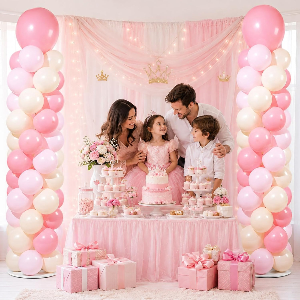 2 Sets Adjustable Balloon Column Stand Kit with Bases（Blush Pink）