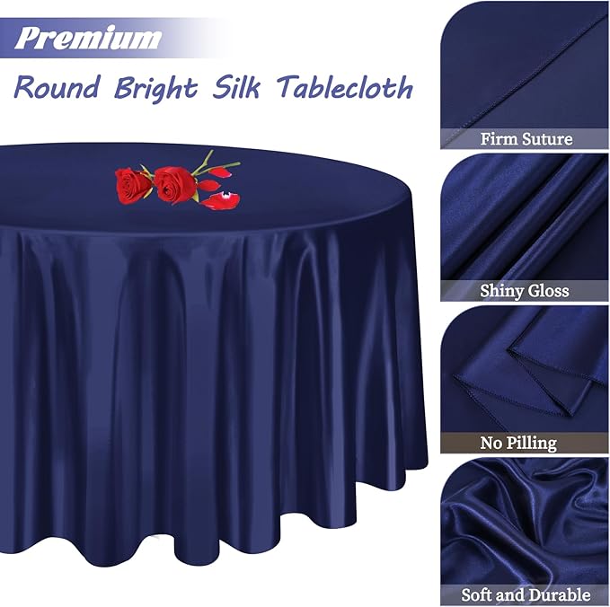 fani 6 Pack 120 Inch Navy Blue Satin Tablecloth - Premium Bright Silky Round Tablecloth Overlay Smooth Fabric Table Cover, Table Decoration for Wedding Party Banquet Events Restaurant Kitchen Dining