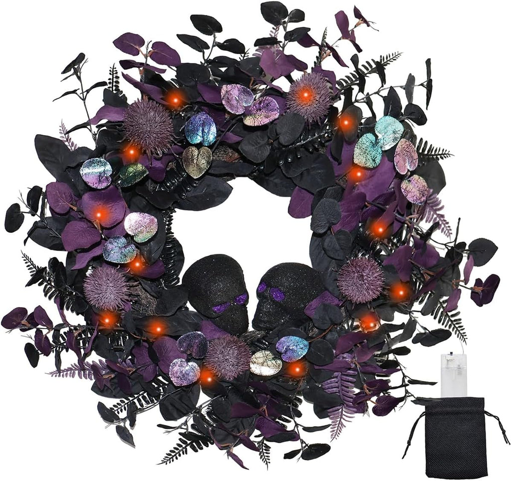 22" Prelit Halloween Wreaths for Front Door with 40 LEDs