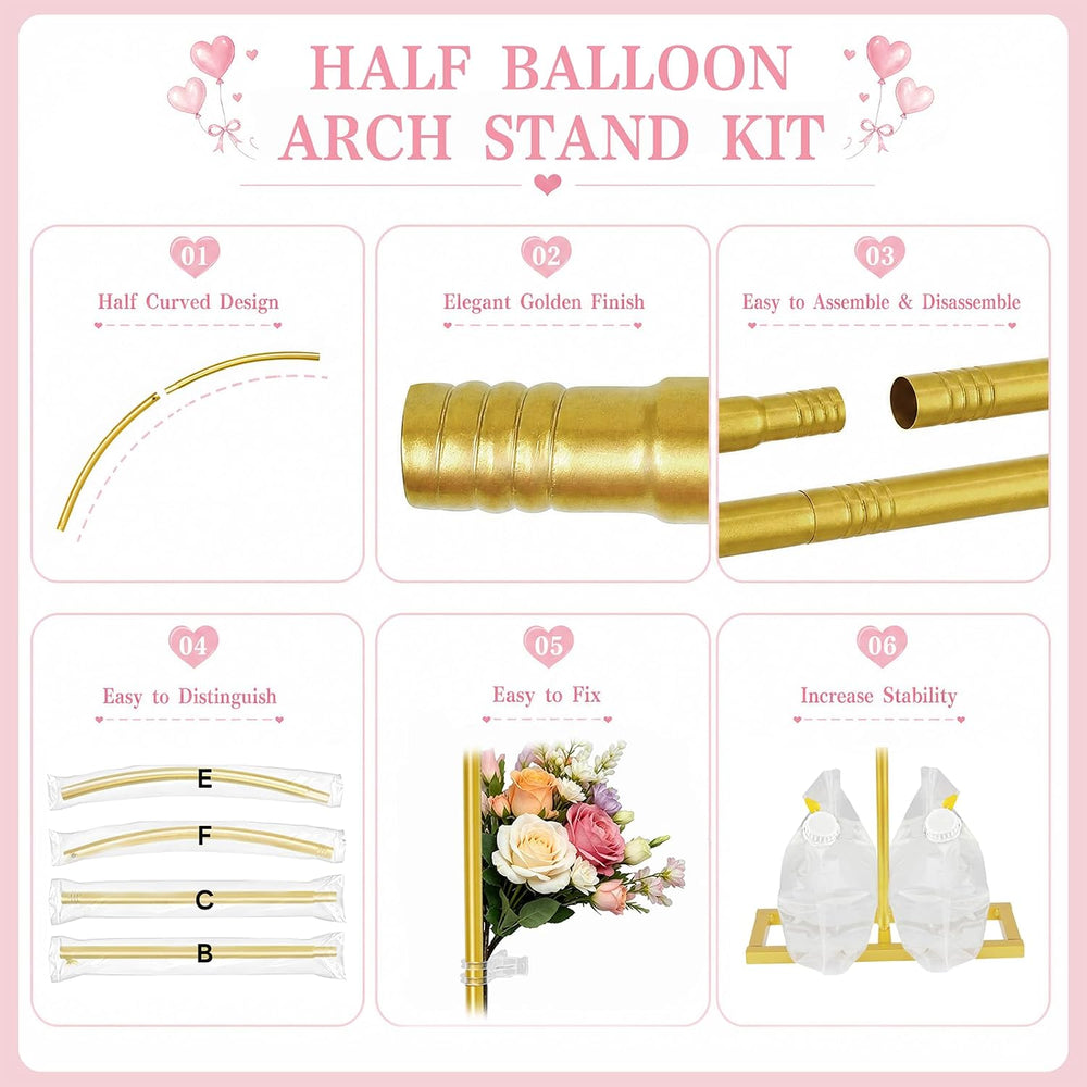 RELBRO Half Balloon Arch Backdrop Stand with Base, 7.2 x 5.9 Feet, Gold