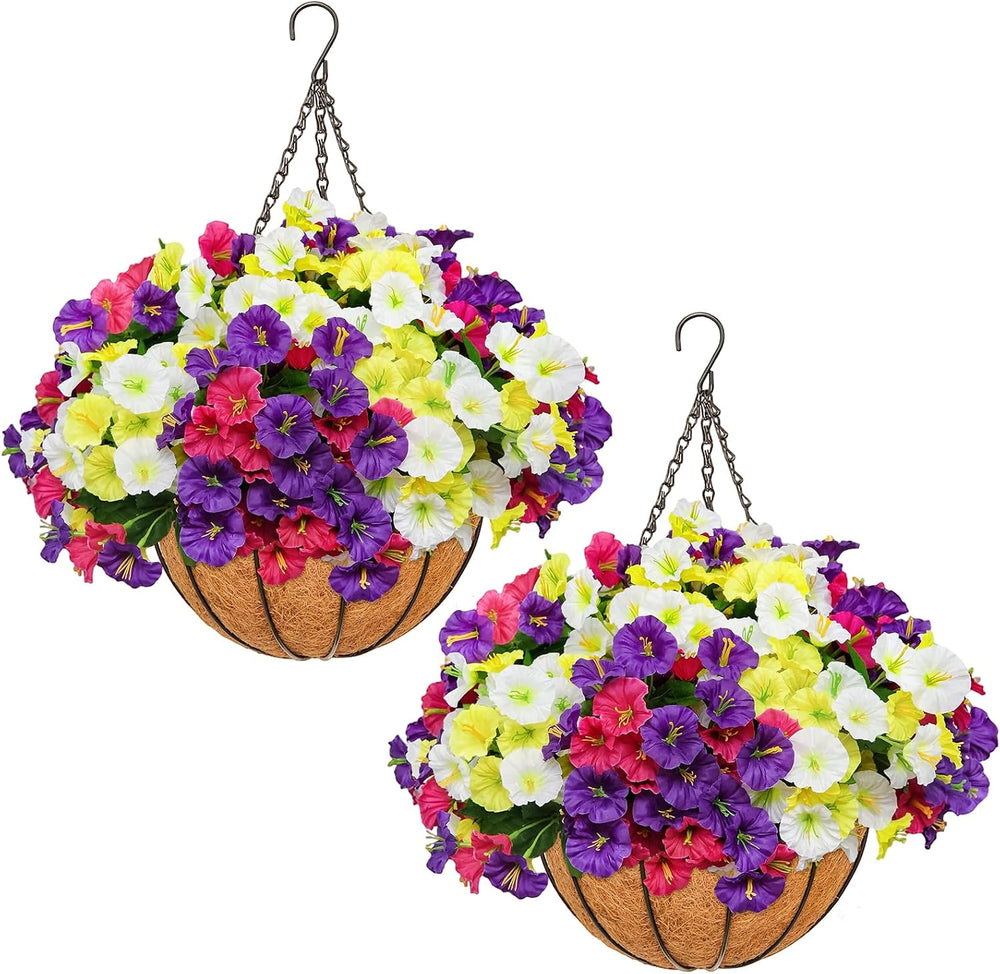 2 Set Artificial Hanging Flowers with Basket for Outdoor Decor