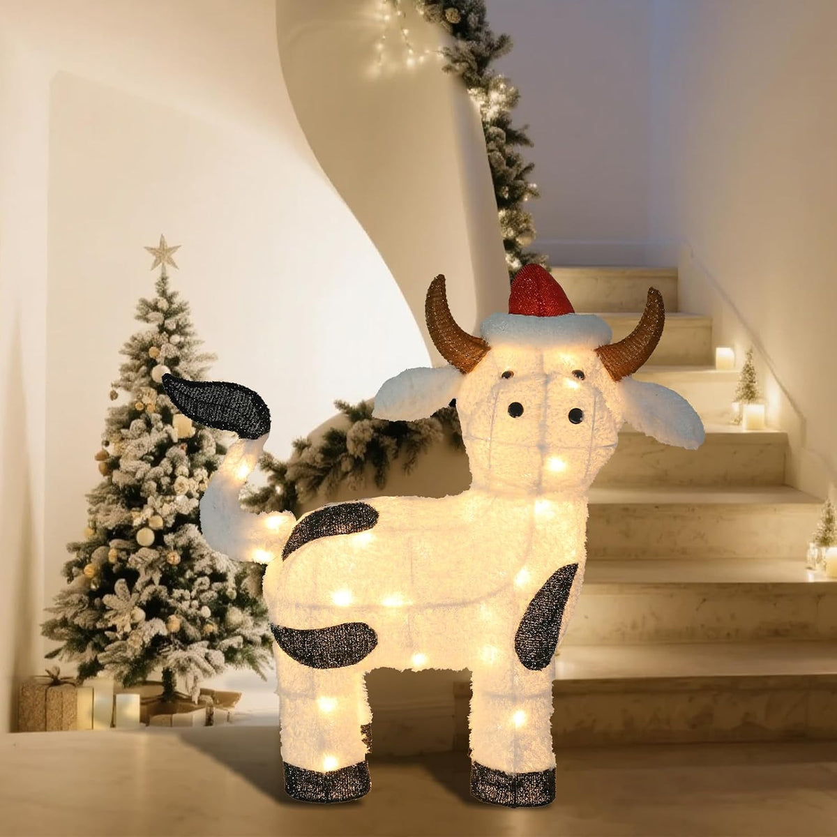 light up cow christmas outdoor decoration, farm animal showing dimensions