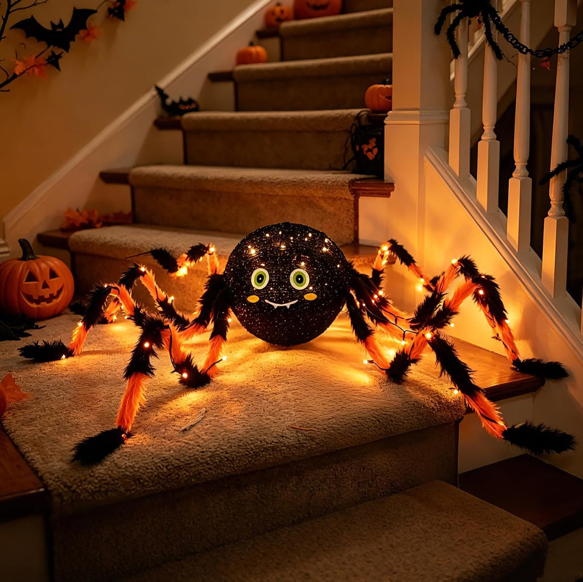 litbloom halloween spider with lights 54in for porch shown in use