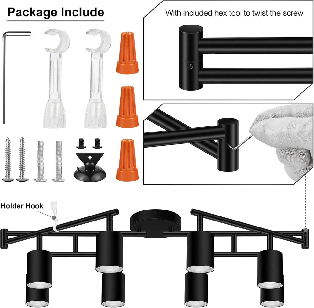 AUQUEE 8 Light Track Lighting Fixtures Ceiling, Matte Black Kichen Track Ligh...