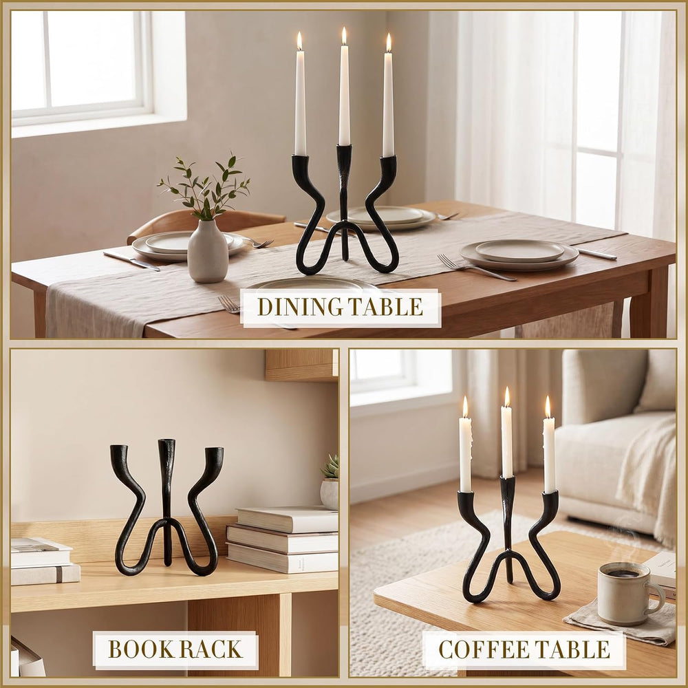 Black Triple Candle Holder Cast Iron Candelabra