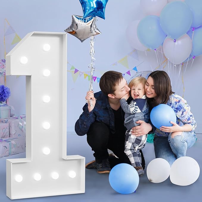 imprsv Marquee Numbers Large 1st-Birthday Decorations: 4ft Light Up Number 1 Party Decor First Birthday Decoration for Boy Girl One Year Old Backdrop Anniversary Cardboard Big Mosaic Balloon Frame