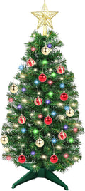 3Ft Christmas Tree with Lights, Table Christmas Tree with 50 LED 12 Modes, 3D Star, 15 Hanging Ball Ornaments, Small Prelit Xmas Tree for Tabletop, Home and Office (Green)