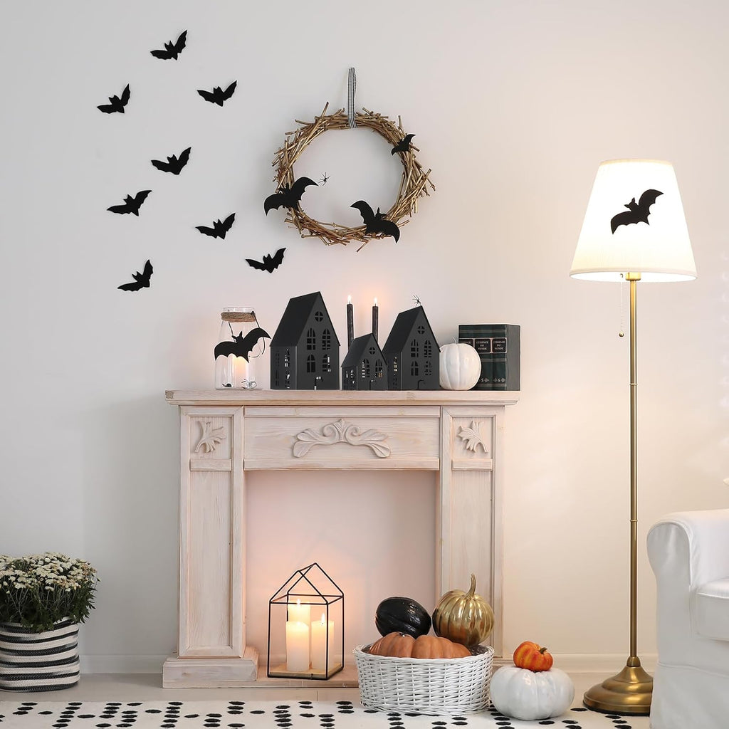 beeveer 3 pack metal halloween haunted houses black, package contents