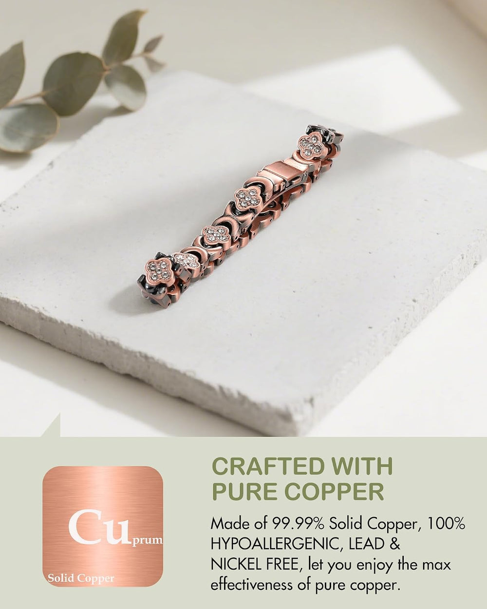Feraco Pure Copper Bracelets for Women, Ultra Strength Magnetic Bracelet