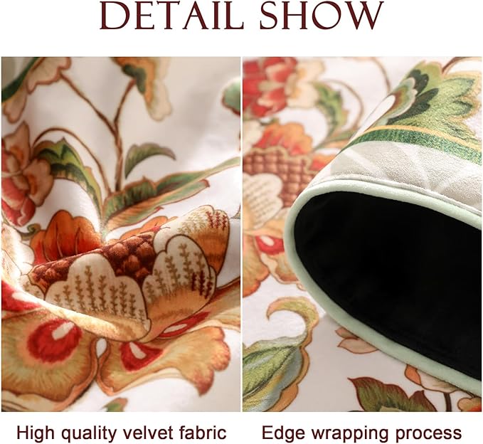 patdrea Designer Elegant French Floral Velvet Table Runner, Fresh Green with Orange Blossoms Pattern Table Mat, Decoration for Kitchen Dining Coffee Table Cabinet Banquet Thanksgiving,12"*102"