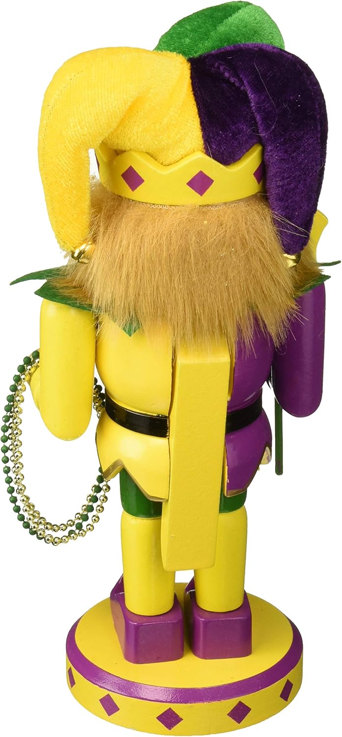 santa's workshop mardi gras jester nutcracker figurine, 10", close-up detail
