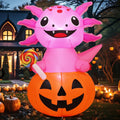COMIN 5 FT Halloween Inflatables Axolotl Pumpkin Outdoor Decorations Blow Up Yard with Built-in LEDs for Indoor Party Garden Lawn Decor