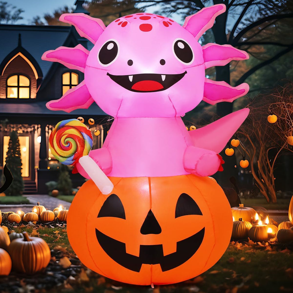comin 5 ft halloween inflatables axolotl pumpkin outdoor shown in use