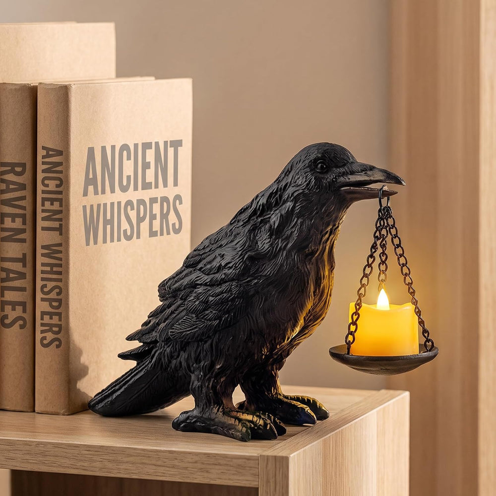 Gothic Crow Lamp with Tealight Candle Holder Resin Raven Decor Statue Gothic ...