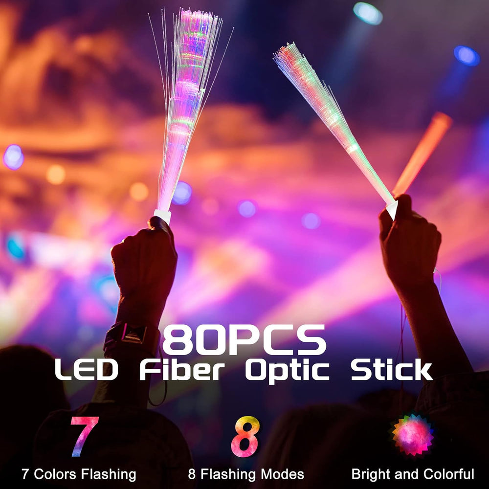 Vinsot 80 Pcs LED Fiber Optic Glow Wands with Batteries, White Handle