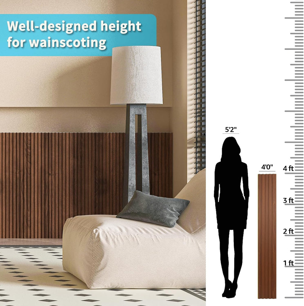 Art3d 48 x 6 Inch WPC Wood Slat Wall Panels, 3D Wall Accents, 16-Pack, Teak