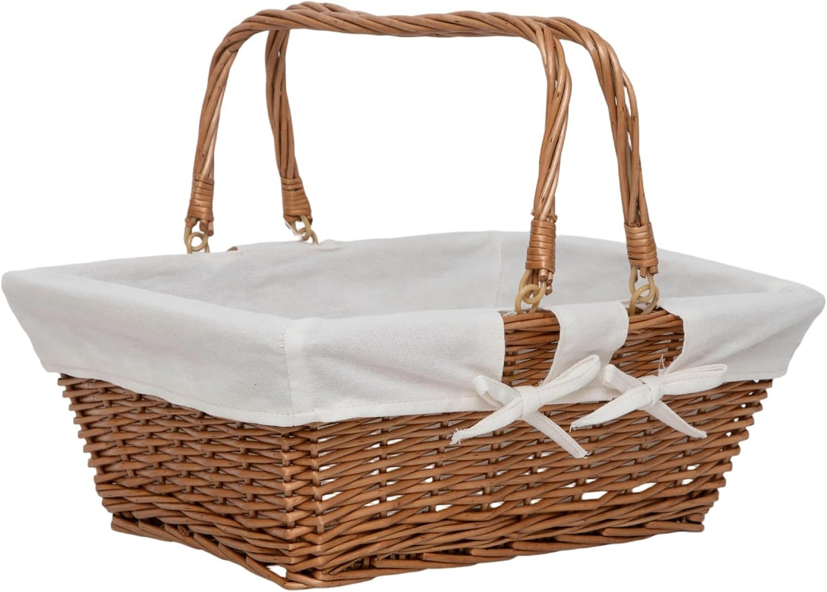 Rectangular Wicker Storage Basket with Handle & Removable Liner