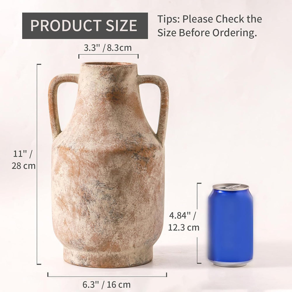 Mitt&Ditt Ceramic Flower Vase with Handles, 11 inch Tall Vase for Centerp...