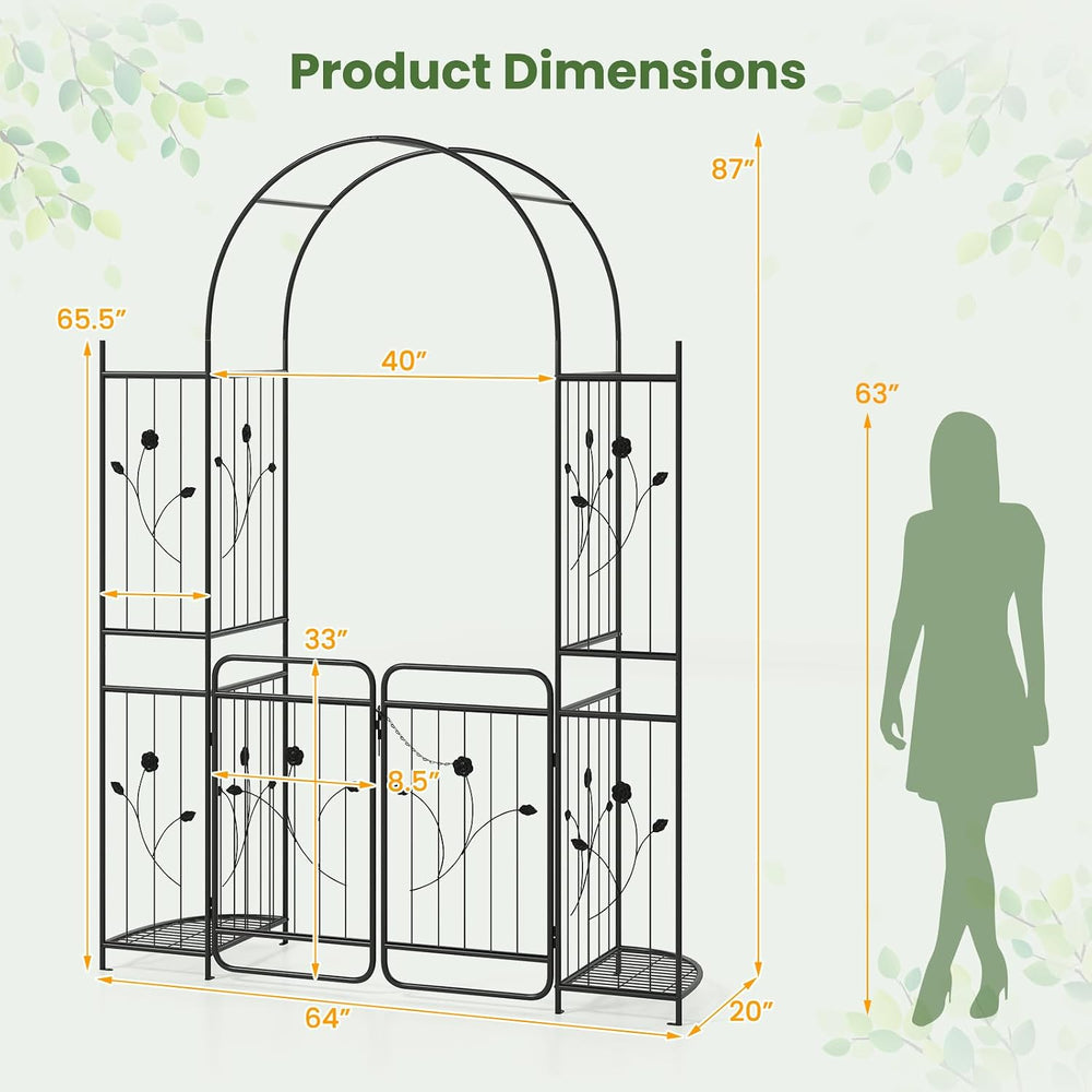 HAPPYGRILL 87" Garden Arbor, Garden Arch with Planter Shelves & Gate