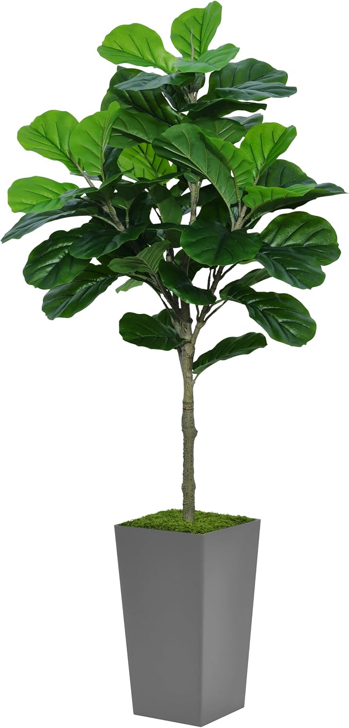 ASTIDY Fiddle Leaf Fig Tree Artificial 5FT - Faux Fiddle Leaf Fig Tree with Gray Tall Planter - Fake Ficus Lyrata Floor Plant Potted - Artificial Fig Tree for Home Office Living Room Decor Indoor
