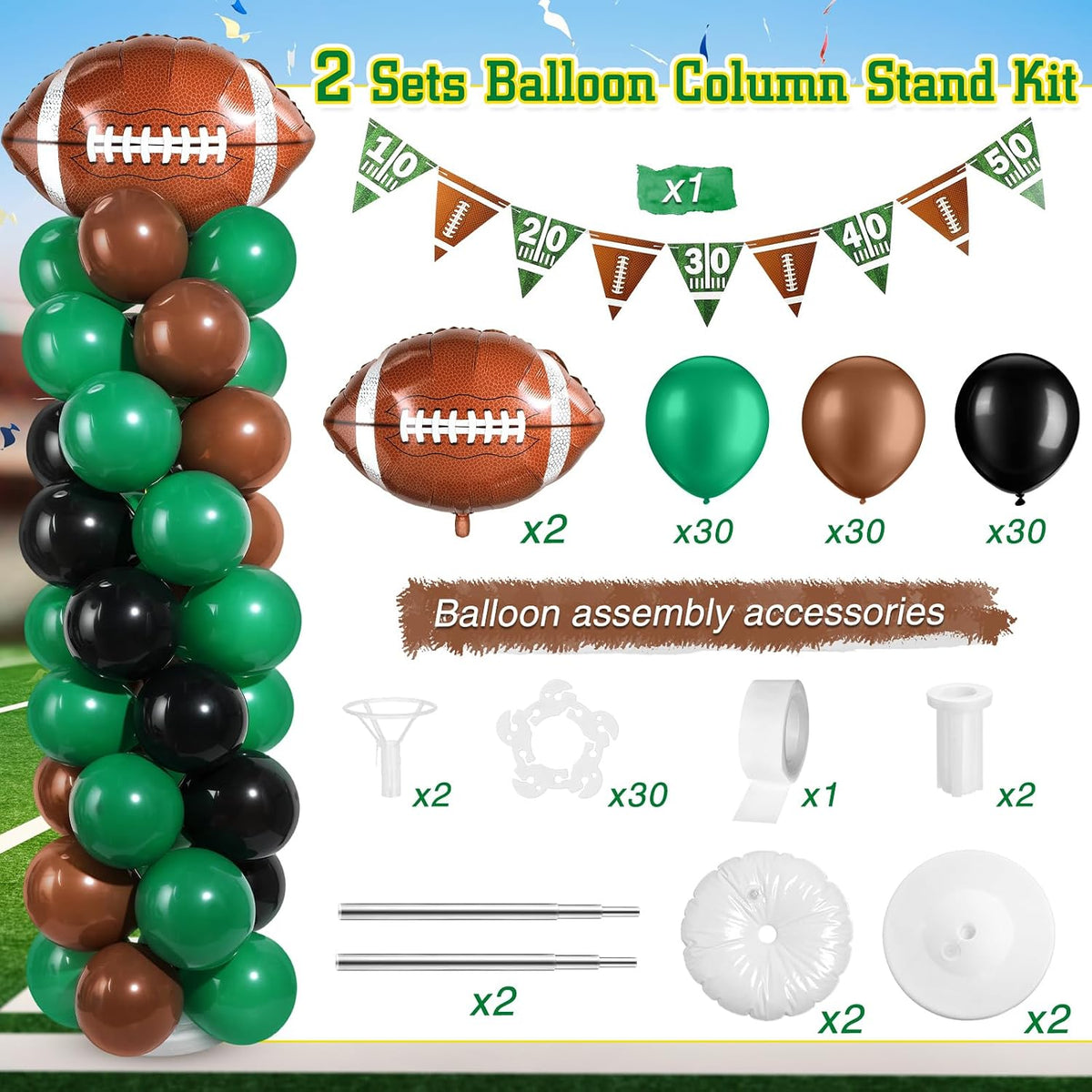 Yalikop 2 Sets Football Party Balloon Column Stand Kit