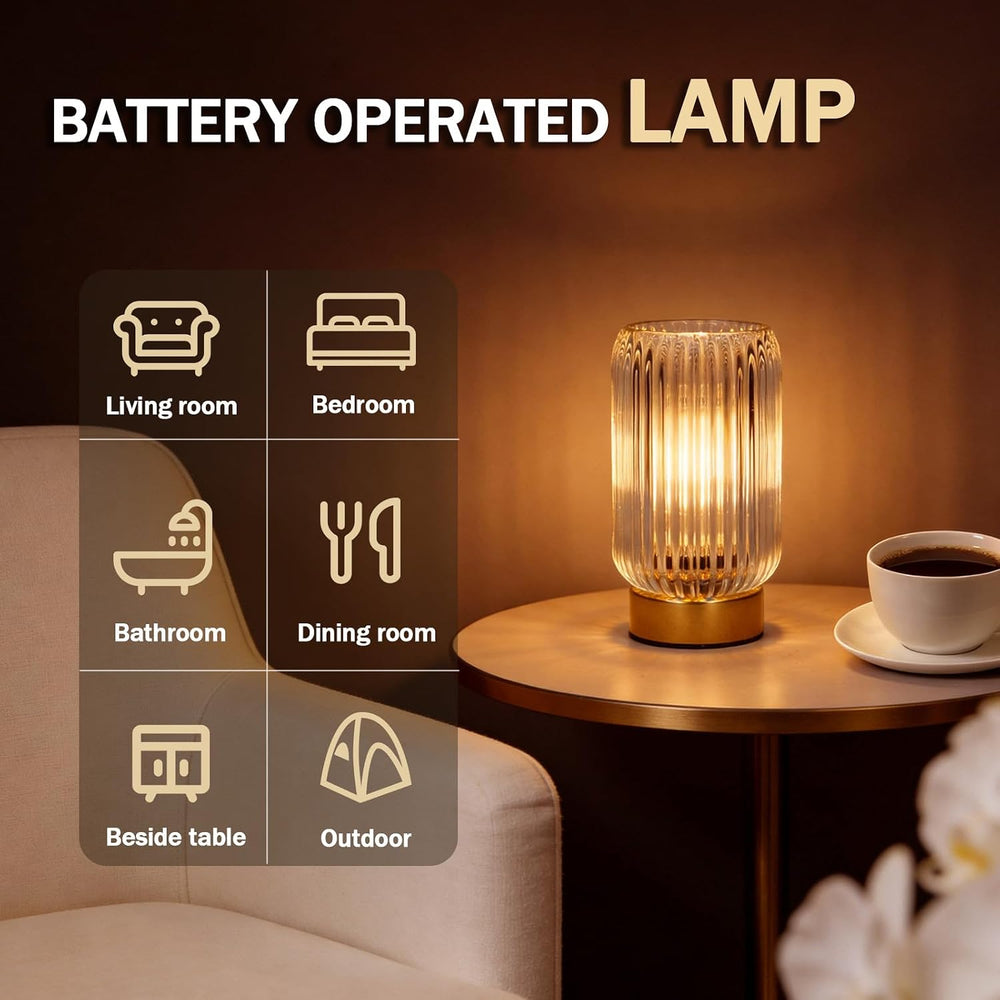 MJ PREMIER Battery Operated Lamp, Small Cordless Lamp with Timer, Clear*2