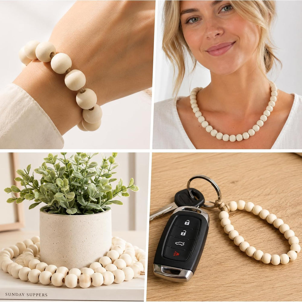 Natural Wood Beads Bulk Unfinished Round Wooden Beads for Jewelry Making, DIY...