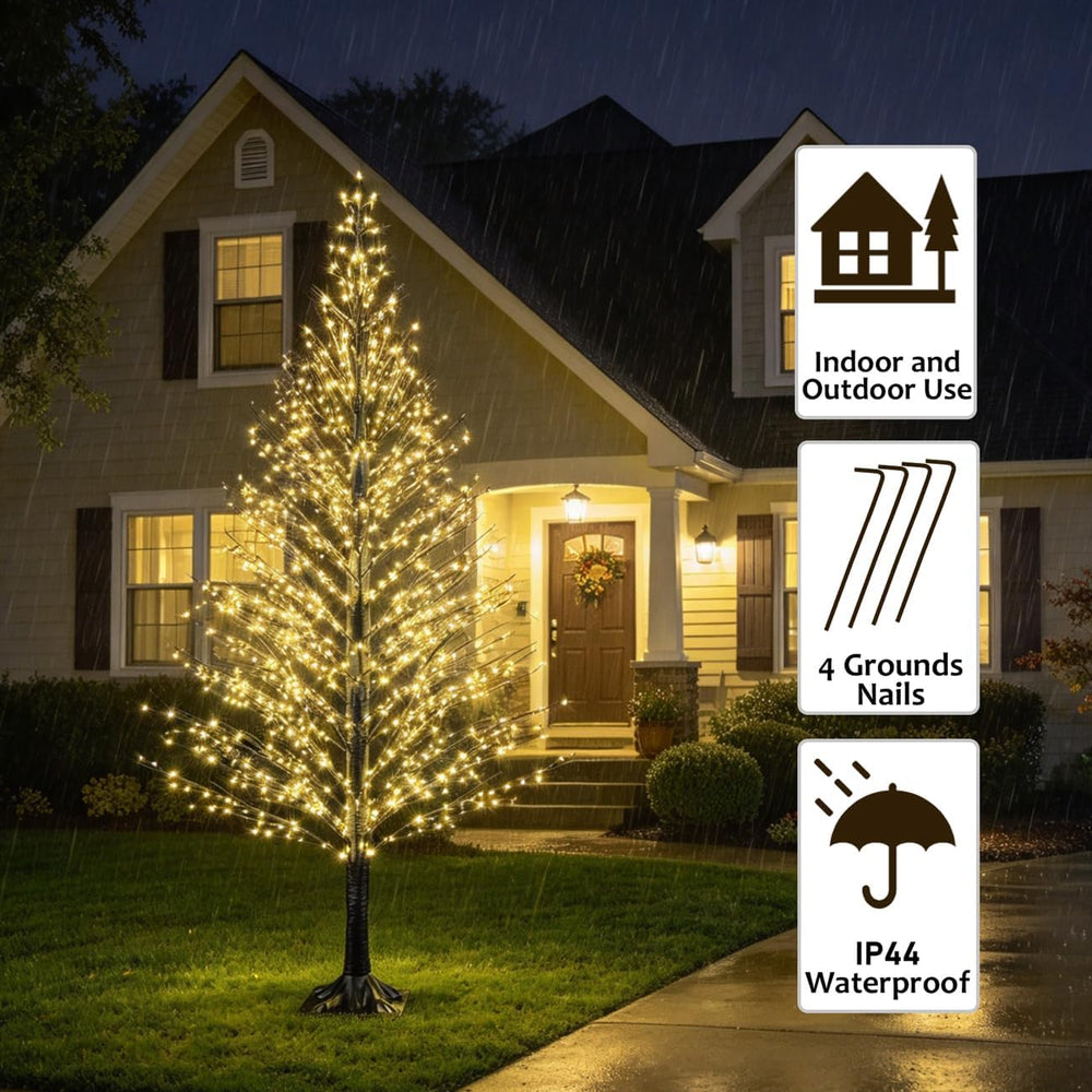 7FT Lighted Black Tree with LED Lights, Prelit Lighted Halloween Tree with Re...