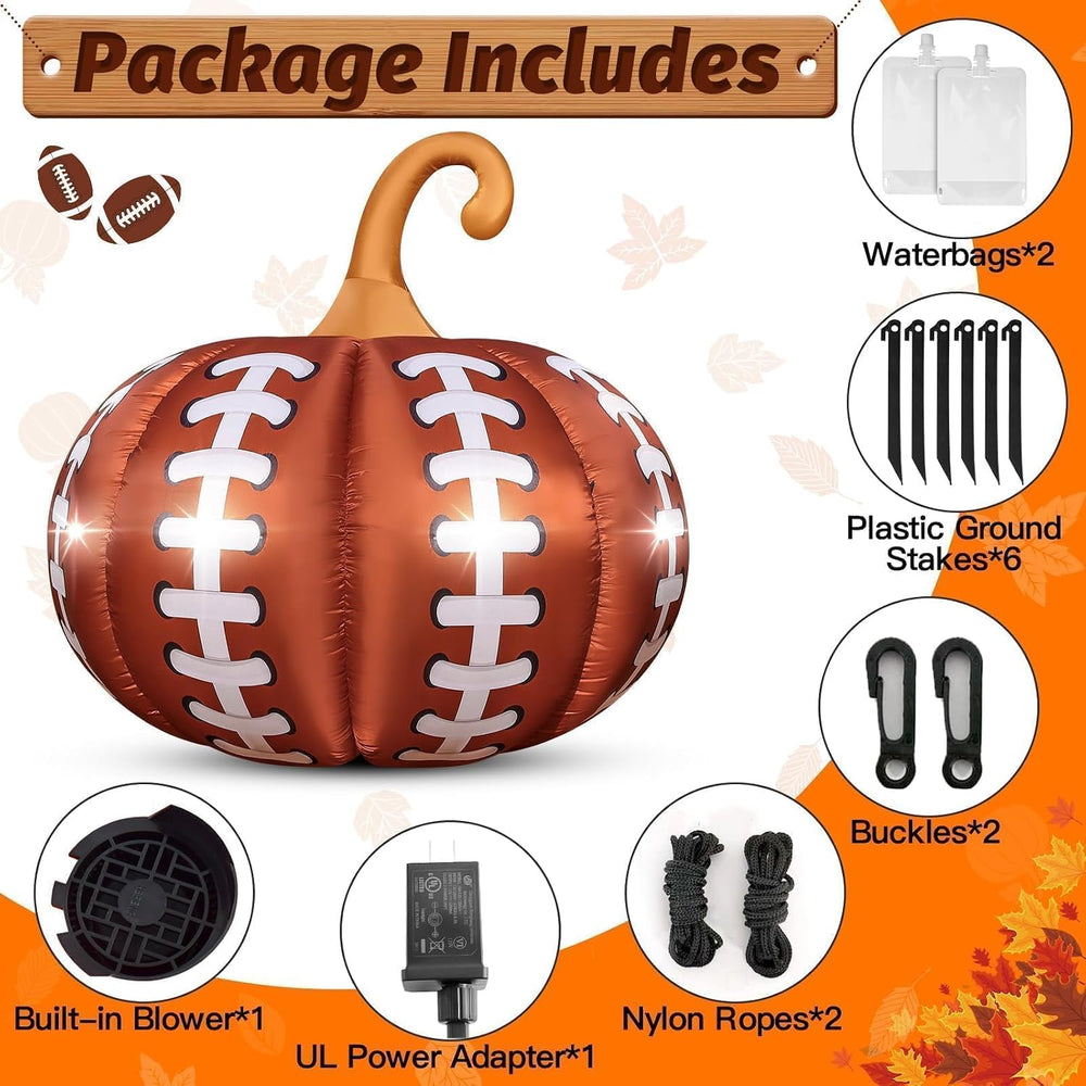 4.6FT Thanksgiving Inflatable Football Pumpkin Outdoor Decoration Giant Fall ...