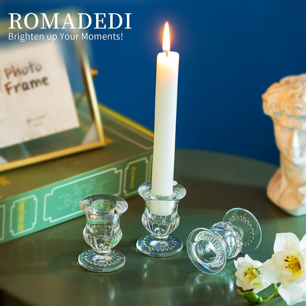 Romadedi Glass Taper Candle Holders, Clear, Pack of 20